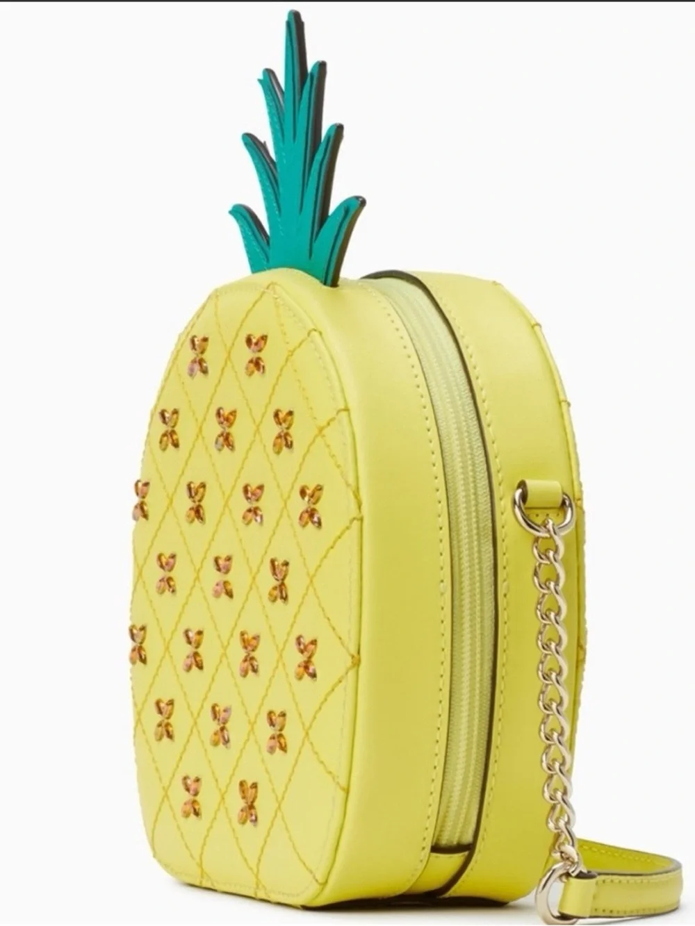 Kate Spade Bag Pineapple Crossbody Novelty Yellow Green Beaded Leather